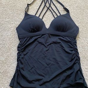 Athleta black tankini top Aqualuxe strappy XS